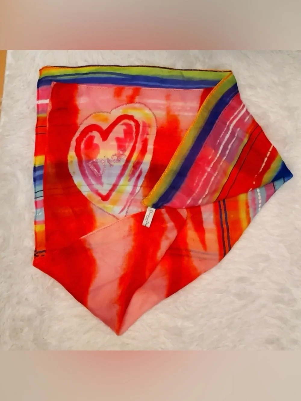 AUTHENTIC Christian Dior Multicolor Glitter Heart Silk Scarf